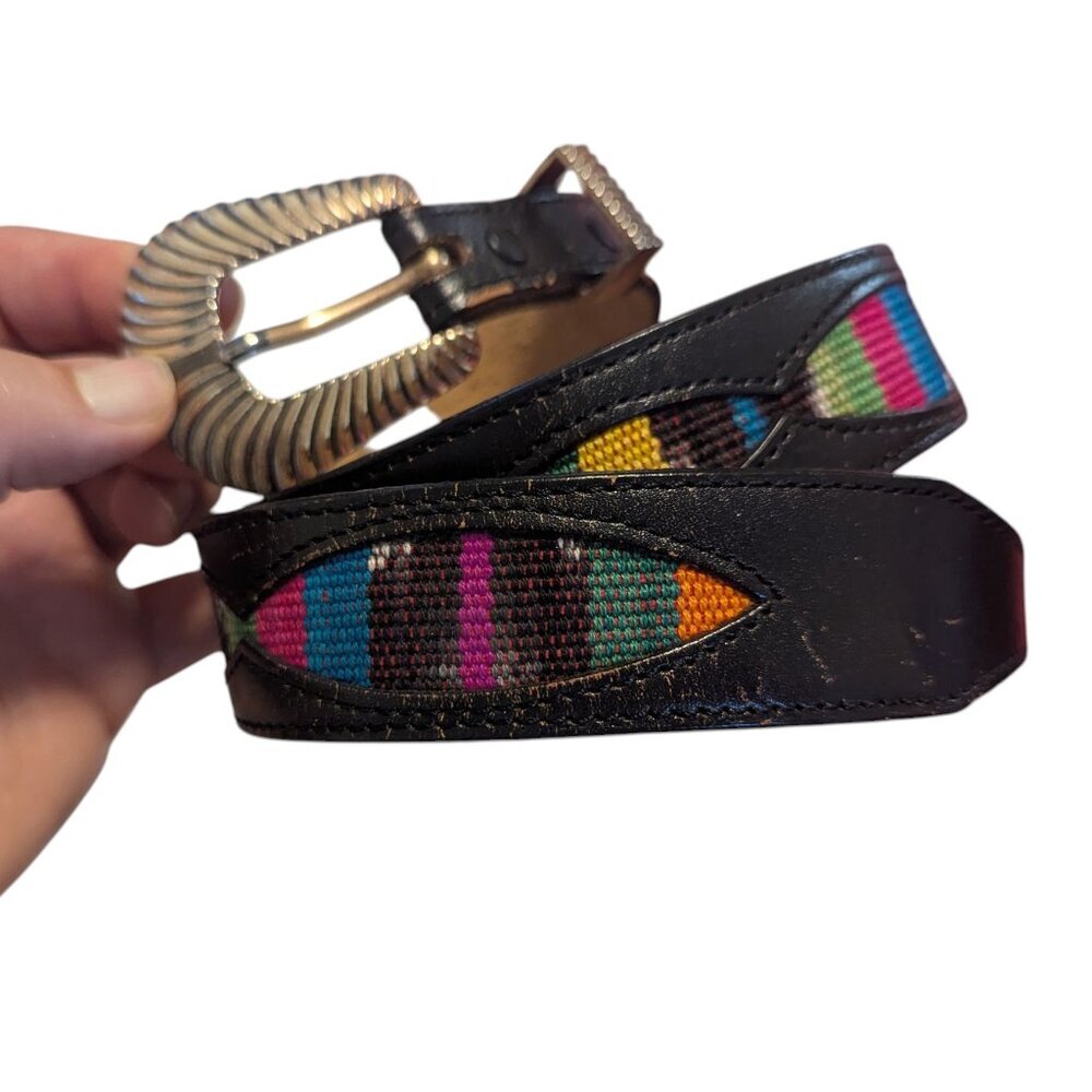 Vintage Silver Creek Leegin Belt Embroidered‎ Leather Western Boho Rainbow